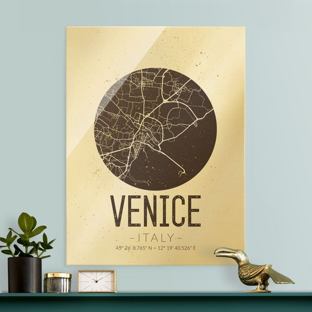 Quadri in vetro con mappamondo Mappa di Venezia - Retrò