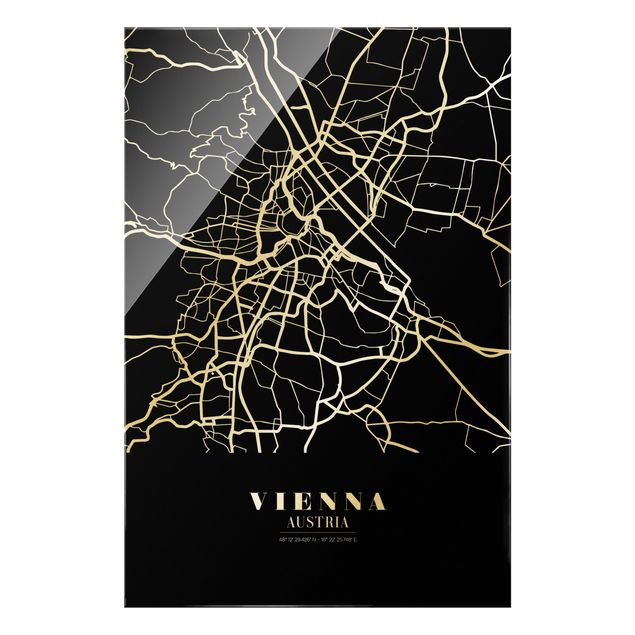 Glas Magnettafel Mappa di Vienna - Nero classico