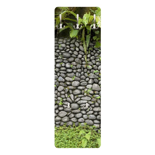 Appendiabiti grigio Muro di pietra con piante