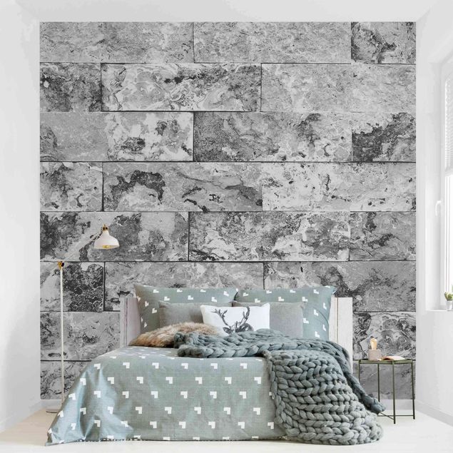 Carta da parati effetto pietra Muro di pietra in marmo naturale grigio