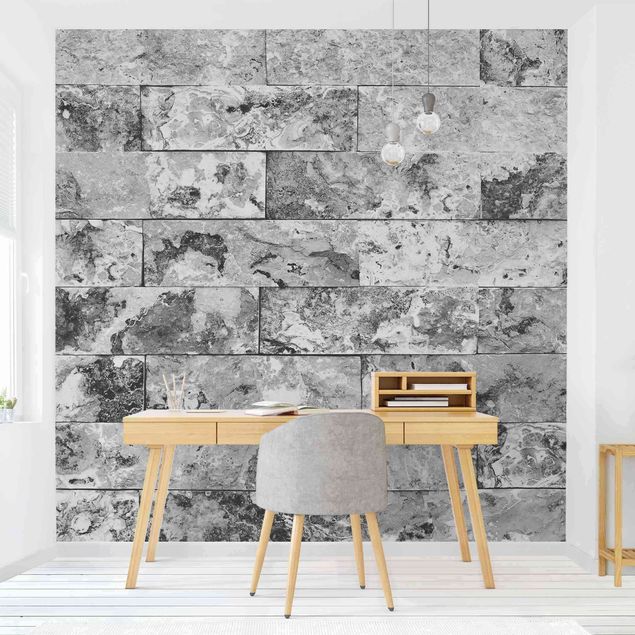 Carte da parati effetto marmo Muro di pietra in marmo naturale grigio