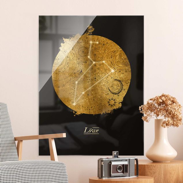 Quadri in vetro spirituali Segno zodiacale Leone Oro grigio
