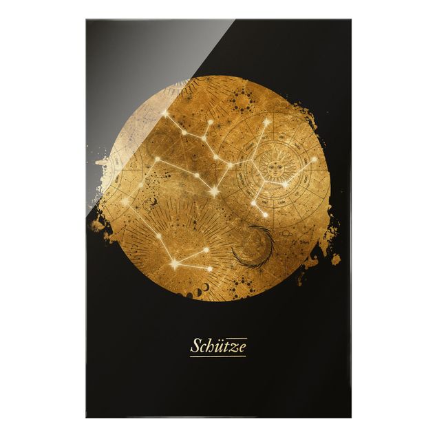 Glas Magnetboard Segno zodiacale Sagittario Grigio Oro