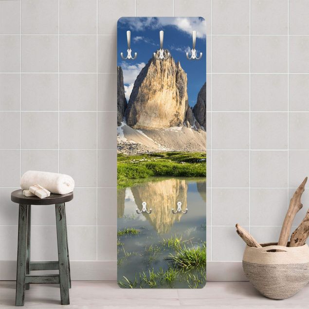 Appendiabiti pannello con paesaggio Cime di montagne sudtirolesi e riflesso dell'acqua