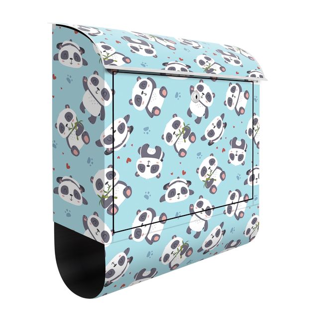 Cassette della posta con animali Tenero panda con impronte di zampe e cuori blu pastello