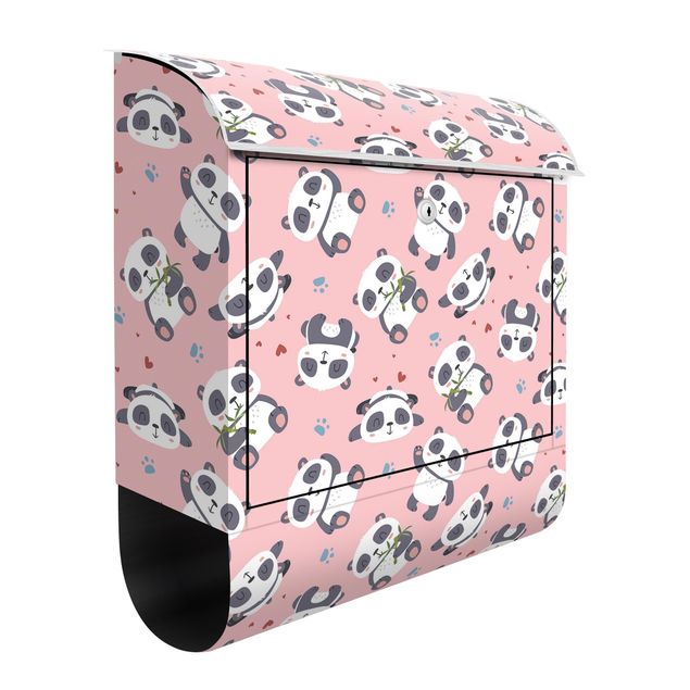 Cassette della posta con animali Tenero panda con impronte di zampe e cuori rosa pastello