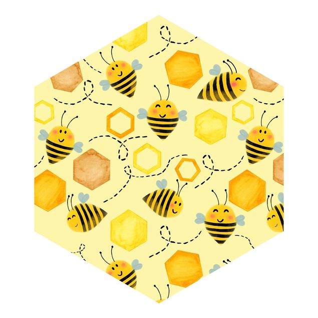 Carte da parati gialle Dolce miele con api illustrazione