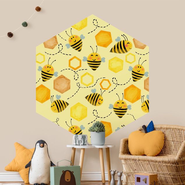 Carta da parati moderna Dolce miele con api illustrazione
