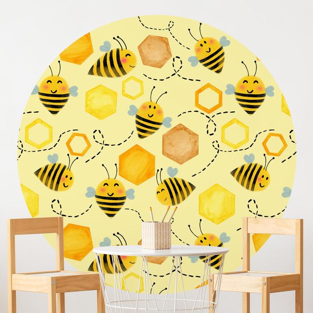 Carta parati adesiva Dolce miele con api illustrazione