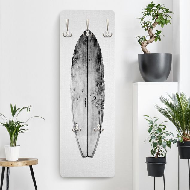 Appendiabiti pannello bianco e nero Tavola da surf