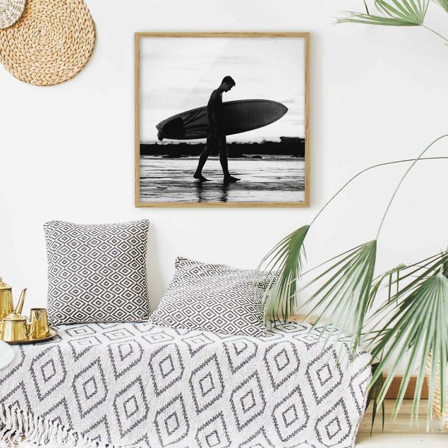 Quadri di mare Ragazzo surfista in ombra di profilo