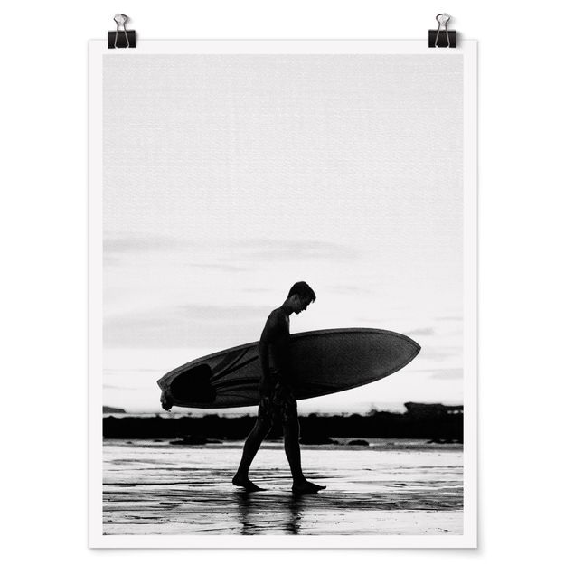 Poster spiaggia Ragazzo surfista in ombra di profilo