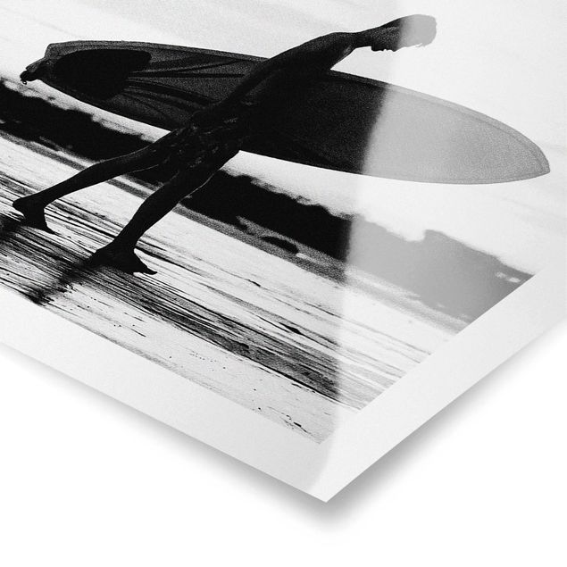 Quadri in bianco e nero Ragazzo surfista in ombra di profilo