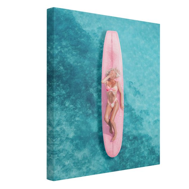 Quadri spiaggia Surfista su tavola rosa