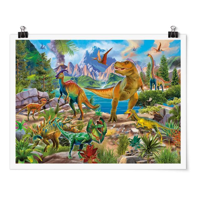 Poster con animali T-Rex e Parasaurolofo
