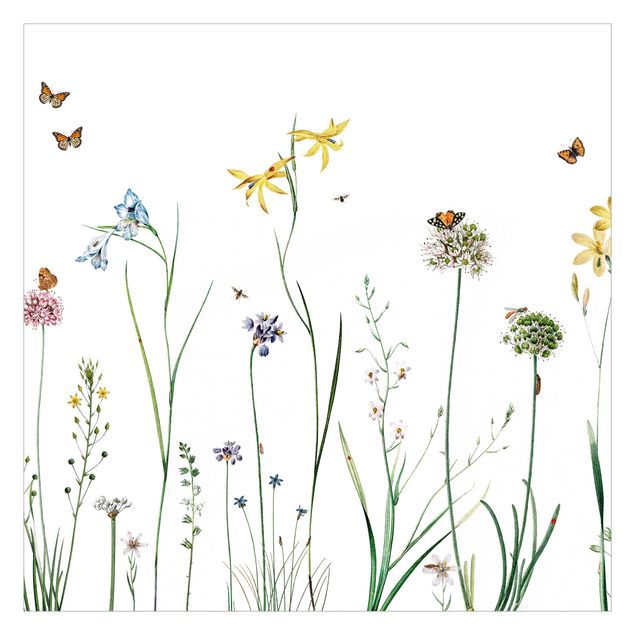 Carte da parati floreali Farfalle danzanti su fiori selvatici