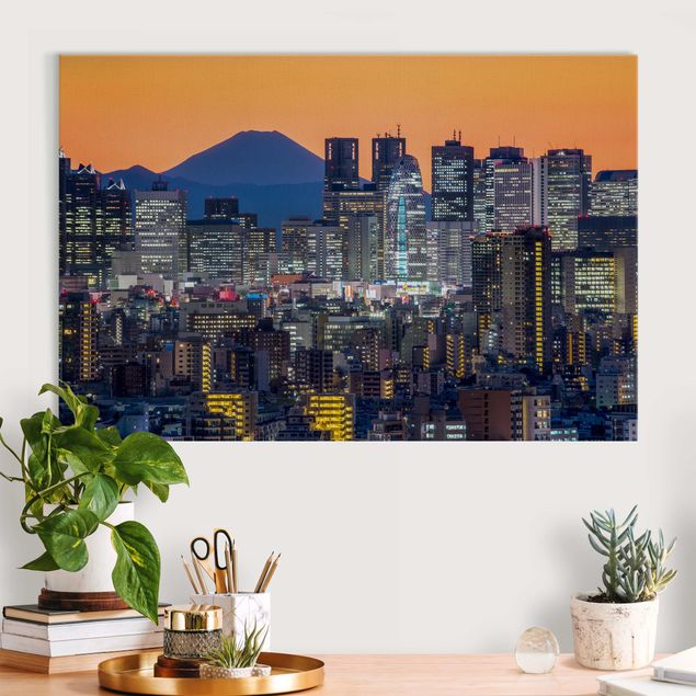 Quadri Asia Tokyo con il monte Fuji di sera