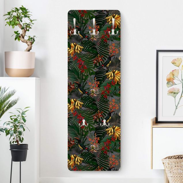 Appendiabiti pannello con fiori Felci tropicali con verde tucano