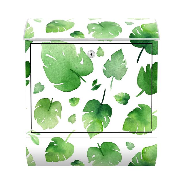 Cassetta della posta verde Foglie tropicali verdi ad acquerello
