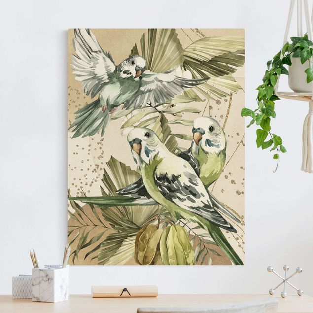 Quadri su tela con uccelli Uccelli tropicali - Budgerigar verde