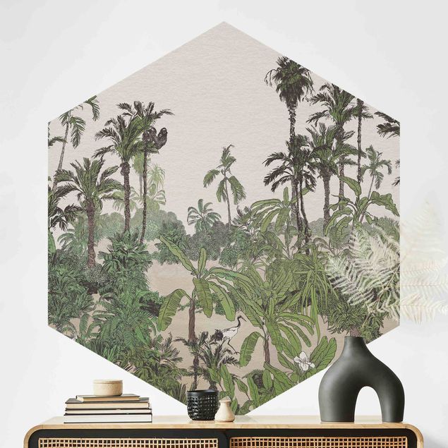 Carta parati adesiva Disegno tropicale - Jungel in acquerello