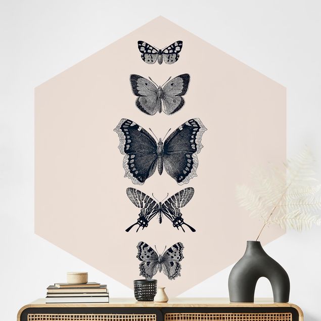 Carte da parati adesive Farfalle d'inchiostro su sfondo beige