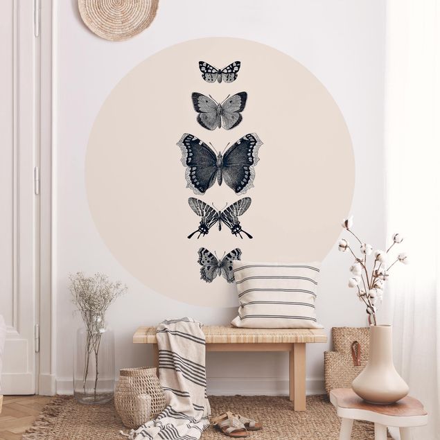 Carte da parati moderne Farfalle d'inchiostro su sfondo beige