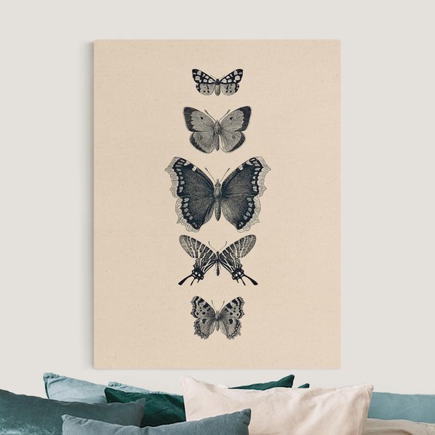 Quadri su tela con farfalle Farfalle d'inchiostro su sfondo beige