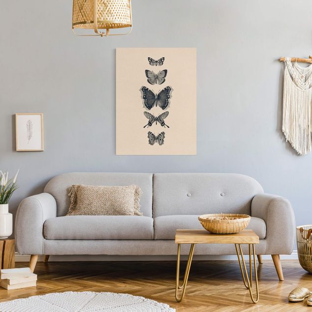 Quadri con animali Farfalle d'inchiostro su sfondo beige