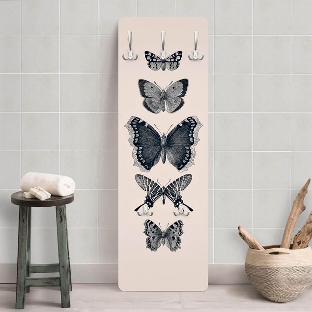 Appendiabiti pannello con animali Farfalle d'inchiostro su sfondo beige