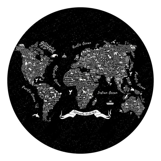 Carta da parati moderna Tipografia - Mappa del mondo nero