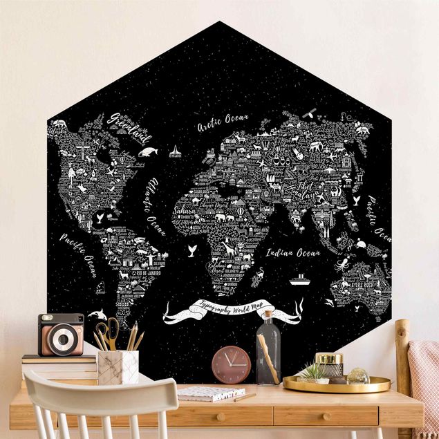 Decorazioni cameretta Tipografia - Mappa del mondo nero