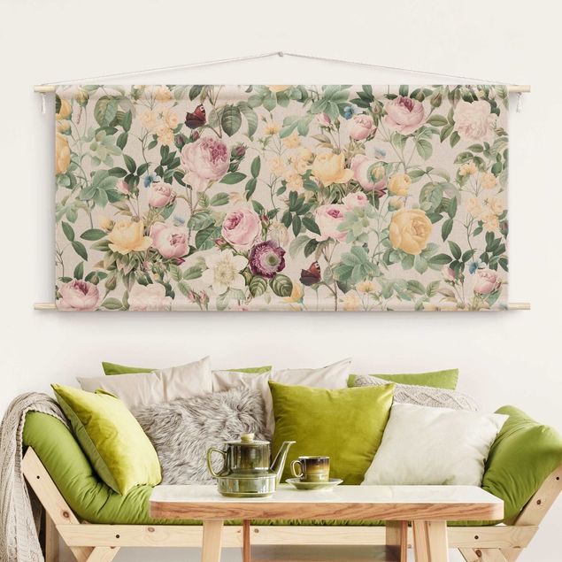 arazzi moderni da parete Illustrazione di fiori vintage XXL