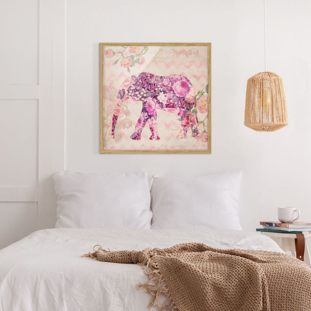 Quadri con cornice con fiori Collage vintage - Fiori rosa elefante