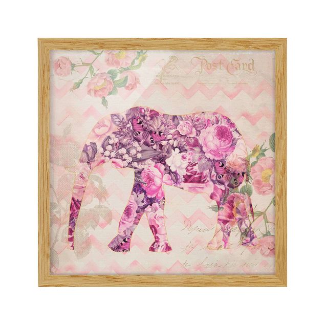 Quadri di fiori Collage vintage - Fiori rosa elefante