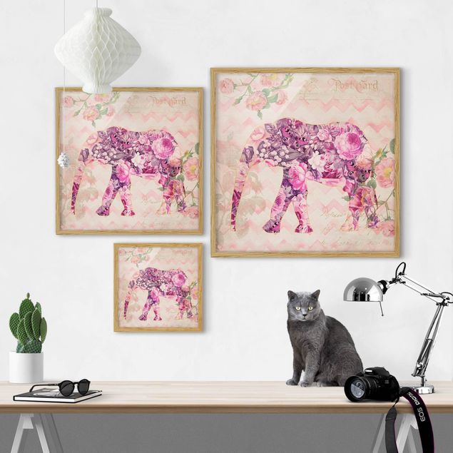 Quadri stile vintage Collage vintage - Fiori rosa elefante