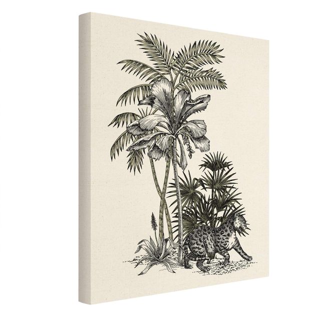Quadri Illustrazione vintage - Tigre e palme