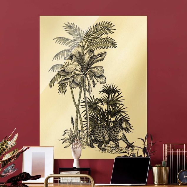 Quadri in vetro con fiori Illustrazione vintage - Tigre e palme