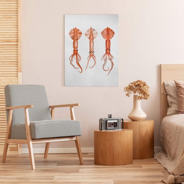 Quadro pesci Illustrazione vintage di un calamaro rosso