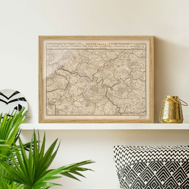 Quadri con cornice con mappamondo Mappa vintage Francia