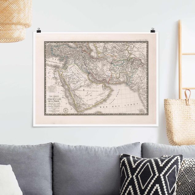Poster retro style Mappa vintage del Medio Oriente
