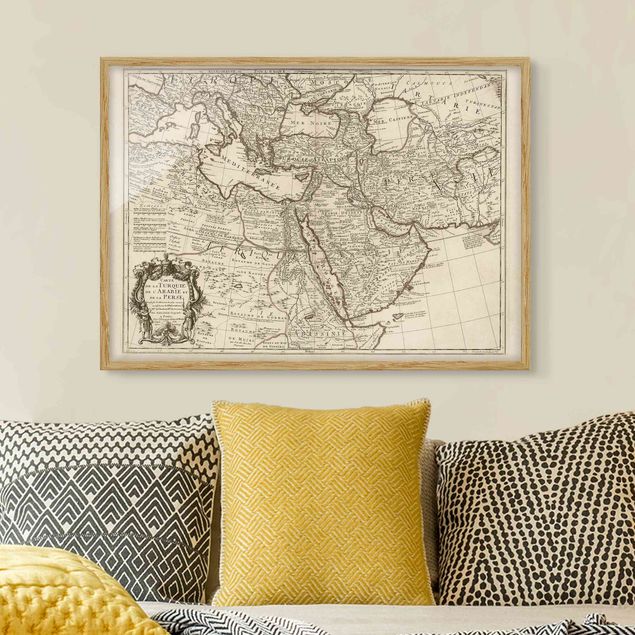 Quadri con cornice con mappamondo Mappa vintage del Medio Oriente