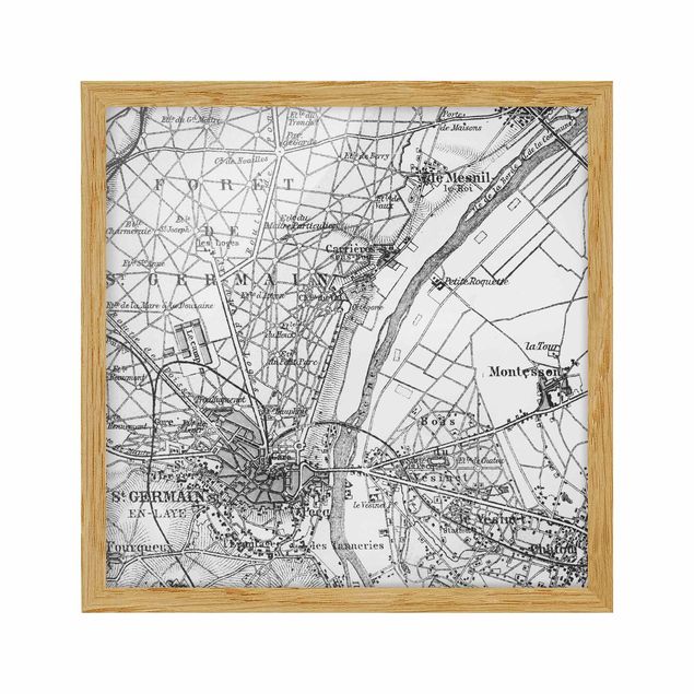 Quadri con cornice con frasi Mappa vintage St Germain Parigi