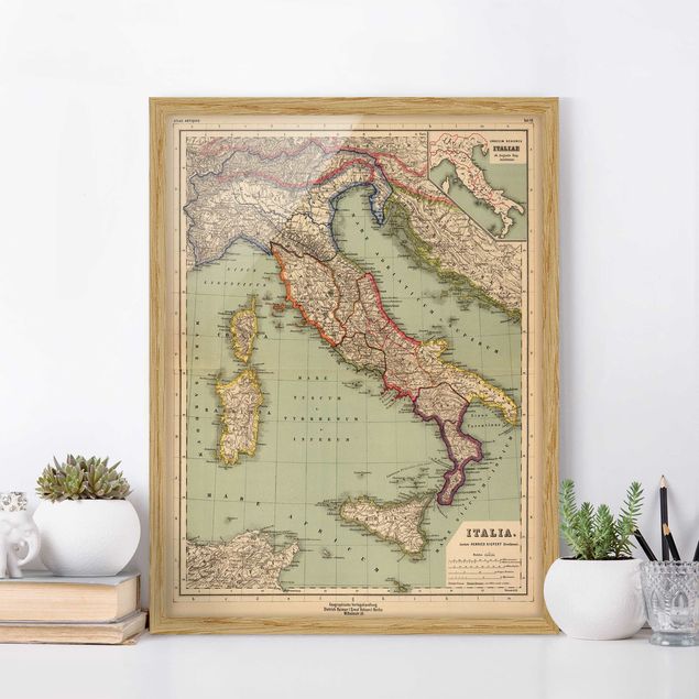 Quadri con cornice con mappamondo Mappa vintage Italia