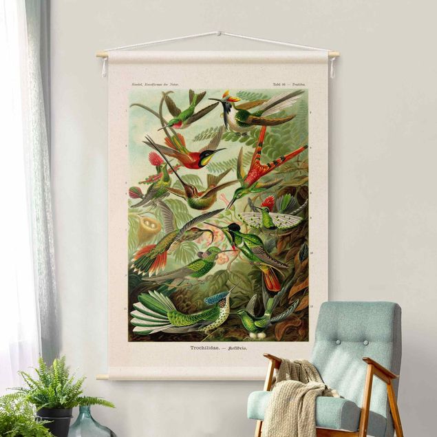 Arazzo da parete XXL Tavola didattica vintage colibrì
