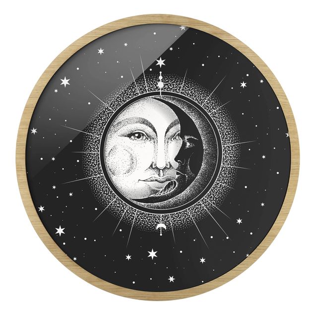 Poster con cornice Illustrazione vintage di sole e luna