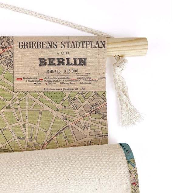 Arazzo da parete con mappamondo Pianta della città di Berlino vintage