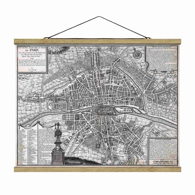 Riproduzione quadri famosi Mappa vintage della città di Parigi intorno al 1600