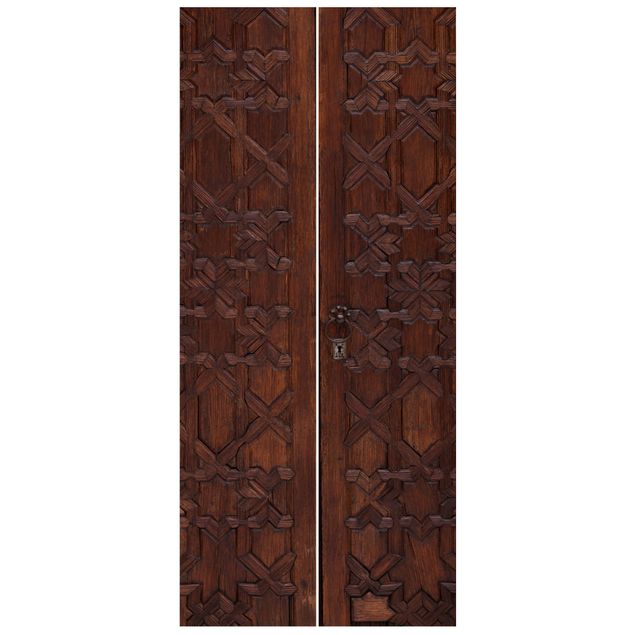 carta da parete Antica porta di legno decorata nel palazzo dell'Alhambra