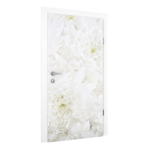 Carte da parati per porte con fiori Mare di dalie bianche